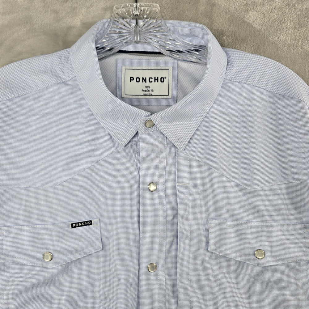 Poncho Western Shirt Mens XXL Blue Micro Pearl Snap Long Sleeve Regular Fit